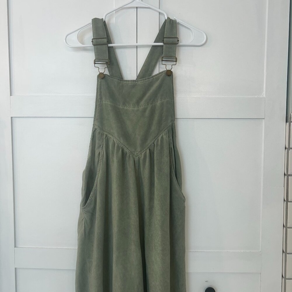 Jodifl Distressed Cotton Overalls Mineral Wash Green Straight Leg Small